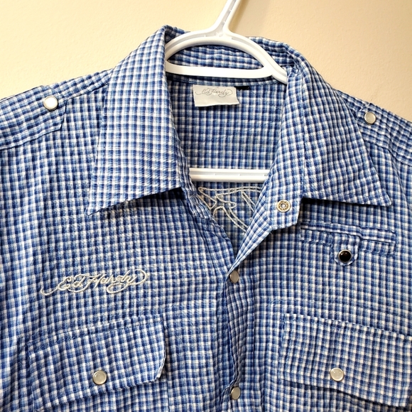 Ed Hardy - Men's Western Style Plaid Shirt - Read for Sizing - Picture 2 of 7